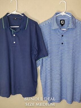 FootJoy Navy Polo with Green Trim & Light Blue Striped Polo - Men’s Medium